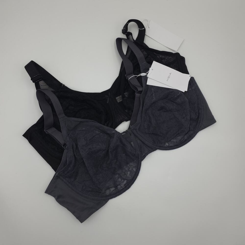HSIA Bundle of Two Enchante Unlined Lace Underwire Bra in Gray Black Size 46DDD